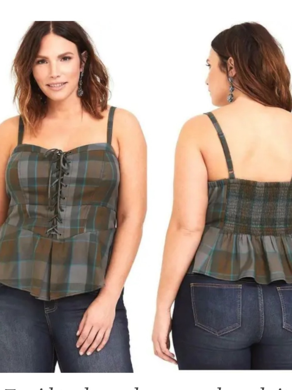 Outlander x Torrid Plaid Lace-Up Peplum Tank Top